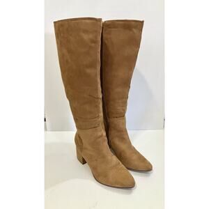 Lane Bryant Knee High Boots Sz 9.5W Faux Suede Tan Brown Pointed Toe Wide Calf